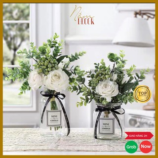 Bó hoa hồng mix cầm tay Nấmdecor HL006, hoa lụa trang trí