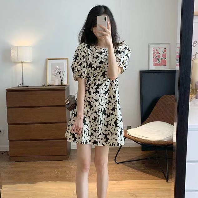 Đầm Chữ a Tay Phồng Dáng Rộng In Họa Tiết Thời Trang Mùa Hè Dành Cho Nữ