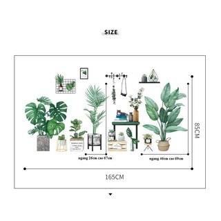 decal dán tường chậu cây xanh