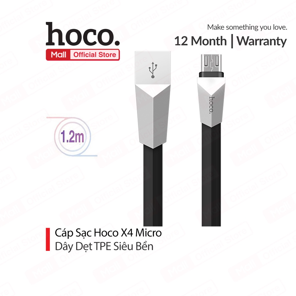 Cáp sạc Hoco X4 Micro dây TPE thiết kế hình thoi 3D cao cấp dài 1.2M cho Android