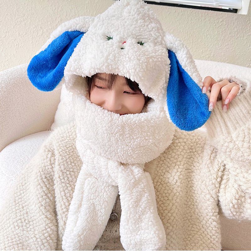 NÓN TRÙM ĐẦU TAI THỎ KÈM KHĂN VÀ GANG TAY ẤM ÁP