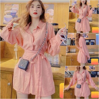 Đầm sơ mi thắt eo