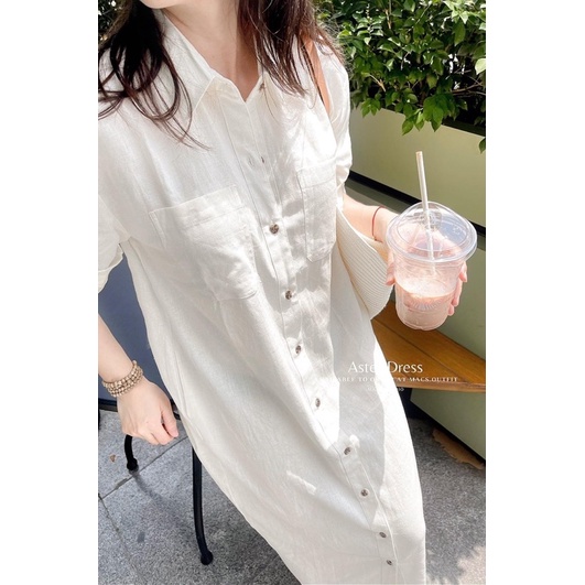 VÁY SƠ MI MÀU VÀNG - TRẮNG DÁNG SUÔNG CHO NỮ