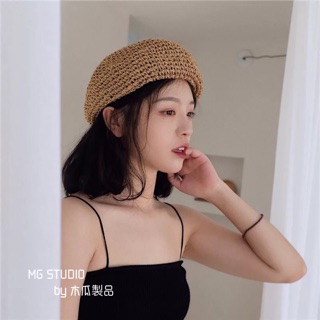 Sản Phẩm Papaya / Mũ Beret Đan Lát Giấy Nghệ Thuật Thời Trang Mùa Hè Phong Cách Retro Nhật Bản Hợp Thời Trang Dễ Phối Đồ