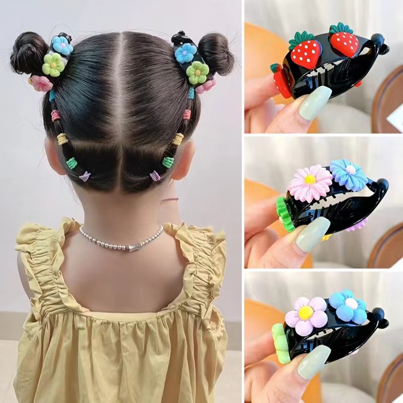 Kẹp Tóc Đuôi Ngựa Hình Hoa Hoạt Hình Dễ Thương Phong Cách Hàn Quốc Cho Bé Gái