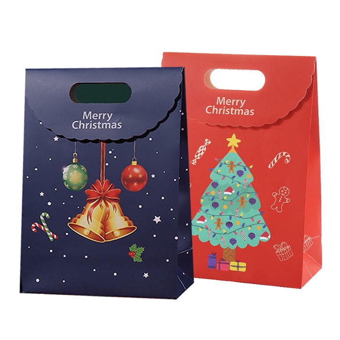 Túi đựng quà Giáng sinh nắp gấp xách tay, túi giấy Noel 26x19x9cm màu sắc xinh xắn
