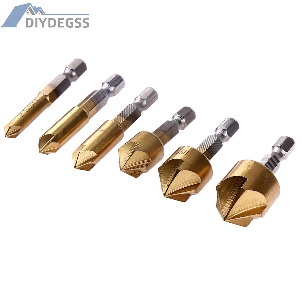 Diydegss2 6pcs/set Metric Woodworking Countersink Drill Bit 90 Degree Steel Wood Dril