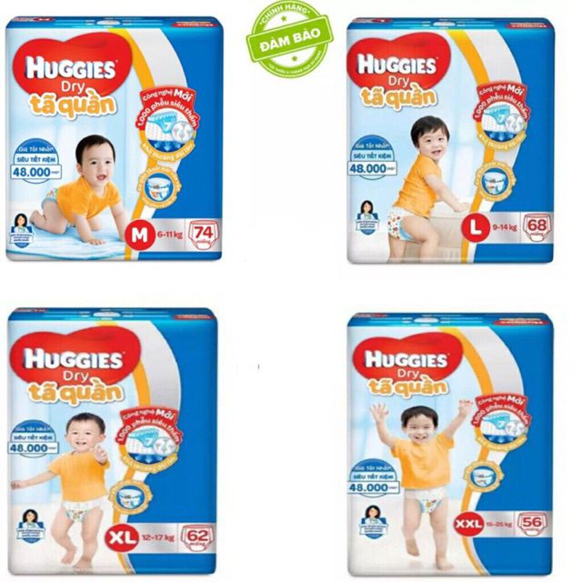 [ ĐỦ SIZE ] Tả quần / Tả dán Huggie M74 L68 XL 62 XXL56 ( MẪU MỚI ĐỆM MÂY 4 CHIỀU )