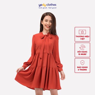 Đầm xòe tầng YODY thắt nơ cổ dài tay trẻ trung dễ thương VDN3572