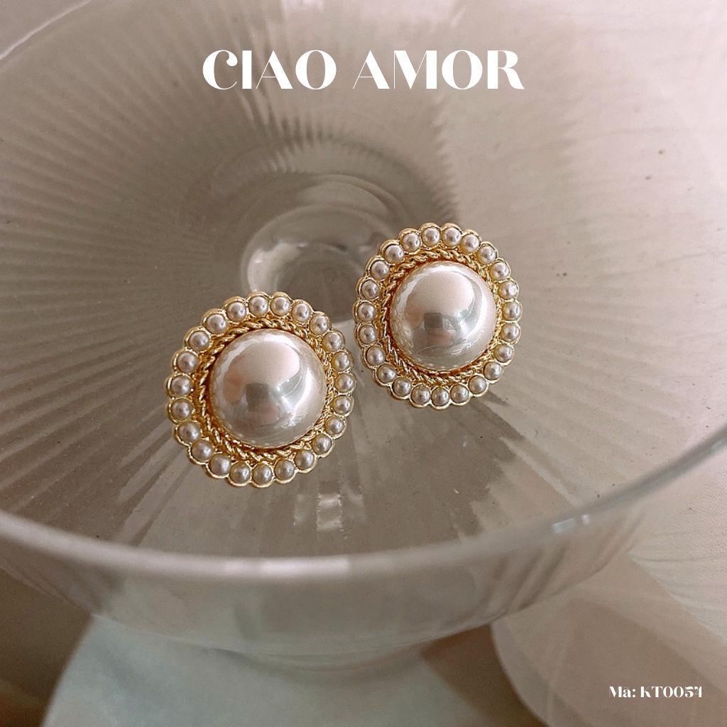 KT0054-Khuyên tai nữ, bông tai tròn to đính hạt ngoài Trang sức Ciao Amor