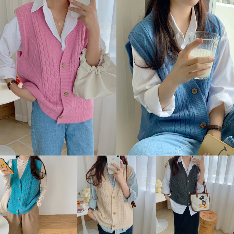 Áo Khoác Len Không Tay Cổ Chữ V Form Rộng Màu Trơn Phong Cách Trẻ Trung | BigBuy360 - bigbuy360.vn