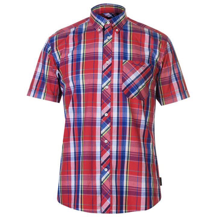 [100% Cotton - Sale] Áo sơ mi nam Pierre Cardin Coloured Gingham Short Sleeve (Royal/Red/Yellw - Size EU - )