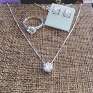 Bộ trang sức nữ bạc ta - bộ đá tròn 3 món -