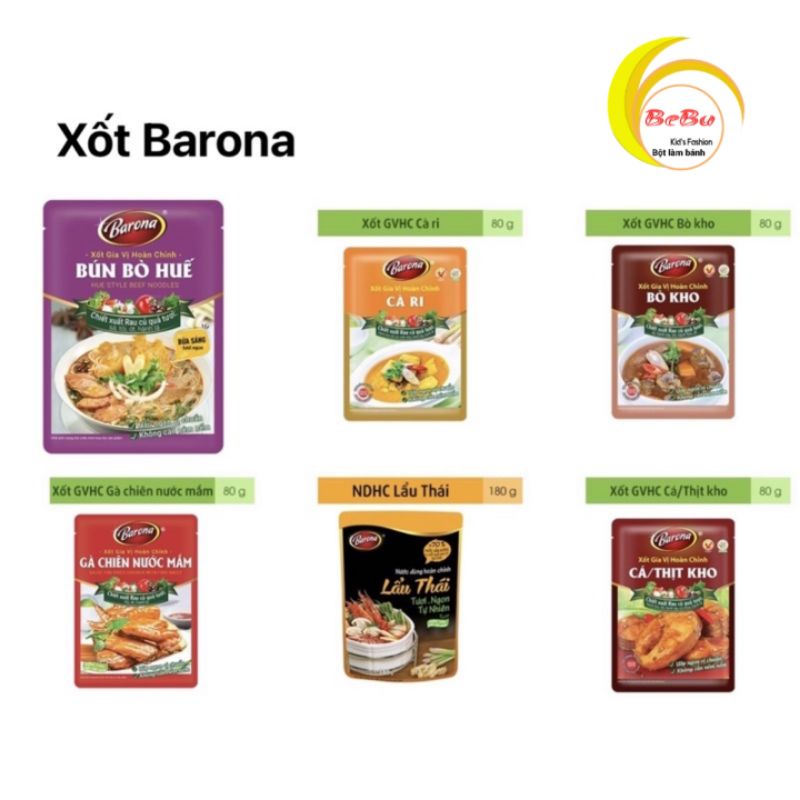 Xốt gia vị hoàn chỉnh BARONA chuẩn vị Cari-Bún bò-Lẩu Thái-Cá Kho- Thịt kho- Gà chiên nước mắm- Bò kho