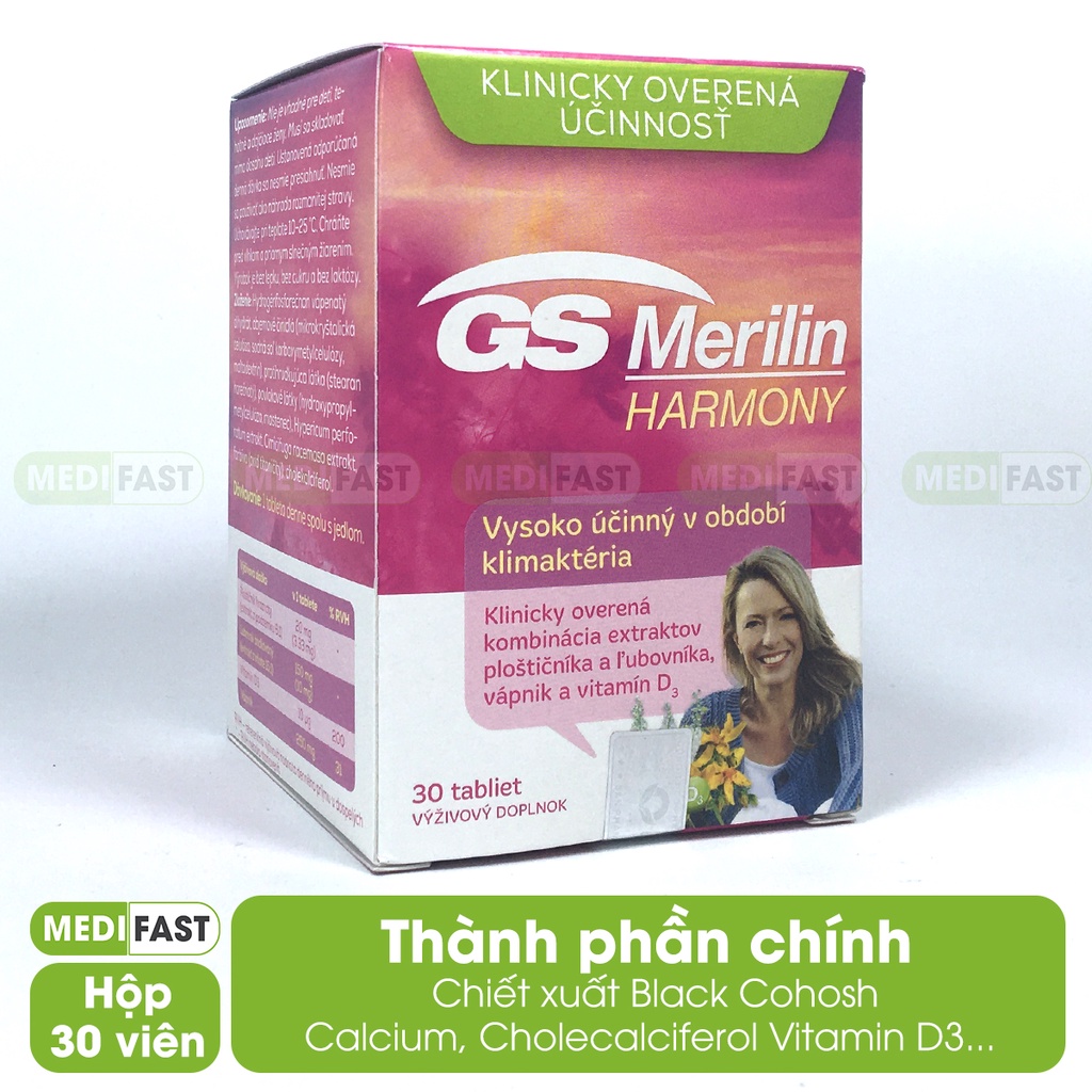 Bổ sung nội tiết tố GS Merilin Hộp 30 viên nhập khẩu Châu Âu GSmerilin cho phụ nữ thời tiền mãn kinh, phòng loãng xương