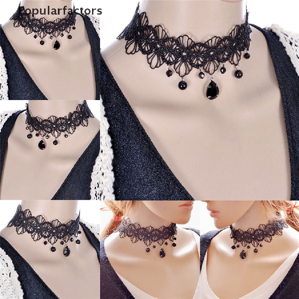 Vòng Cổ choker Ren Hoa Màu Đen Phong Cách Gothic Cổ Điển