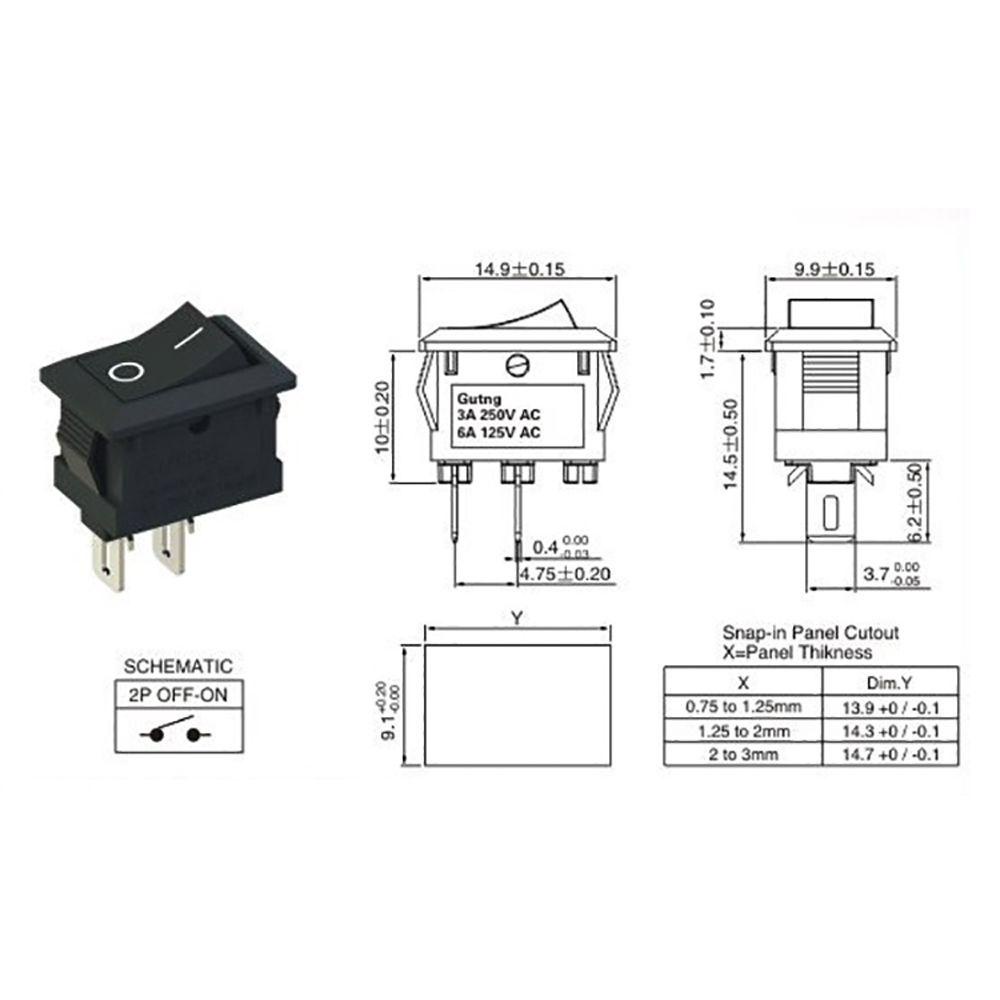 Set 10 Công Tắc Bật / Tắc Điều Khiển Xe Hơi / Tàu Thuyền 250V 3A 2 Pin 10 * 15mm