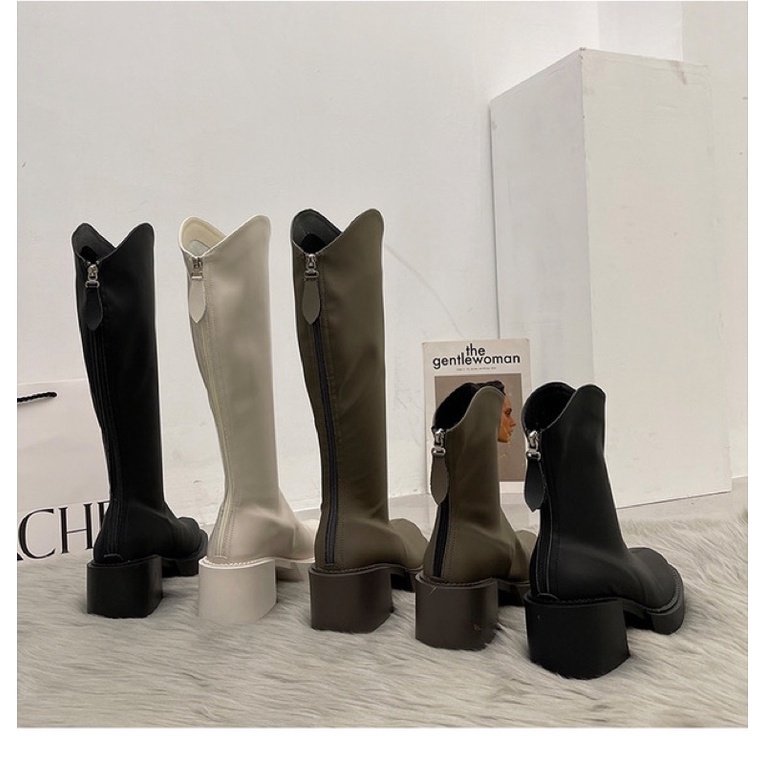 Giày Boot Đùi Bốt Nữ Boots Ulzzang Cổ Vát Đế Cao Có Khoá Sau - KDV6