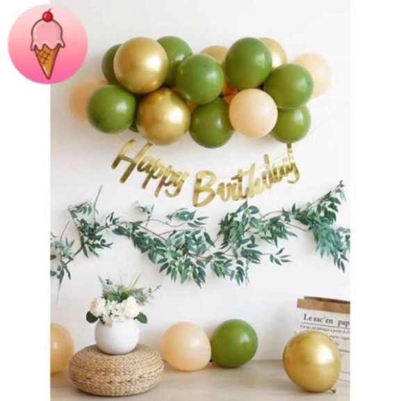 Set trang trí sinh nhật cho bé tông xanh phong cách Tropical Châu Âu - Kem Shop K303