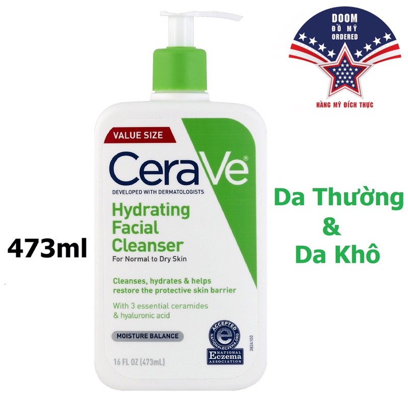 [HÀNG MỸ] Sữa rửa mặt Cerave Foaming Facial Cleanser (473ml) Dành cho da thường &amp; da dầu