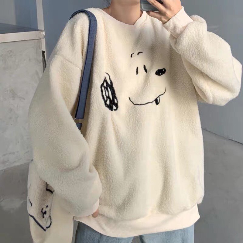 Áo Lông Cún Icon Snoopy Nữ - Áo sweater oversize tay bồng họa tiết nổi bật, cá tính, thiết kế năng động