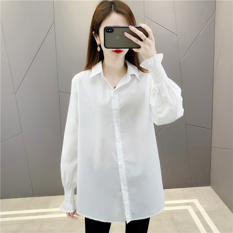 [ẢNH THẬT-NHIỀU MẪU] Áo sơ mi nữ ⚡𝗙𝗿𝗲𝗲 𝘀𝗵𝗶𝗽⚡ nhúm tay năng động trắng phong cách Hàn Quốc