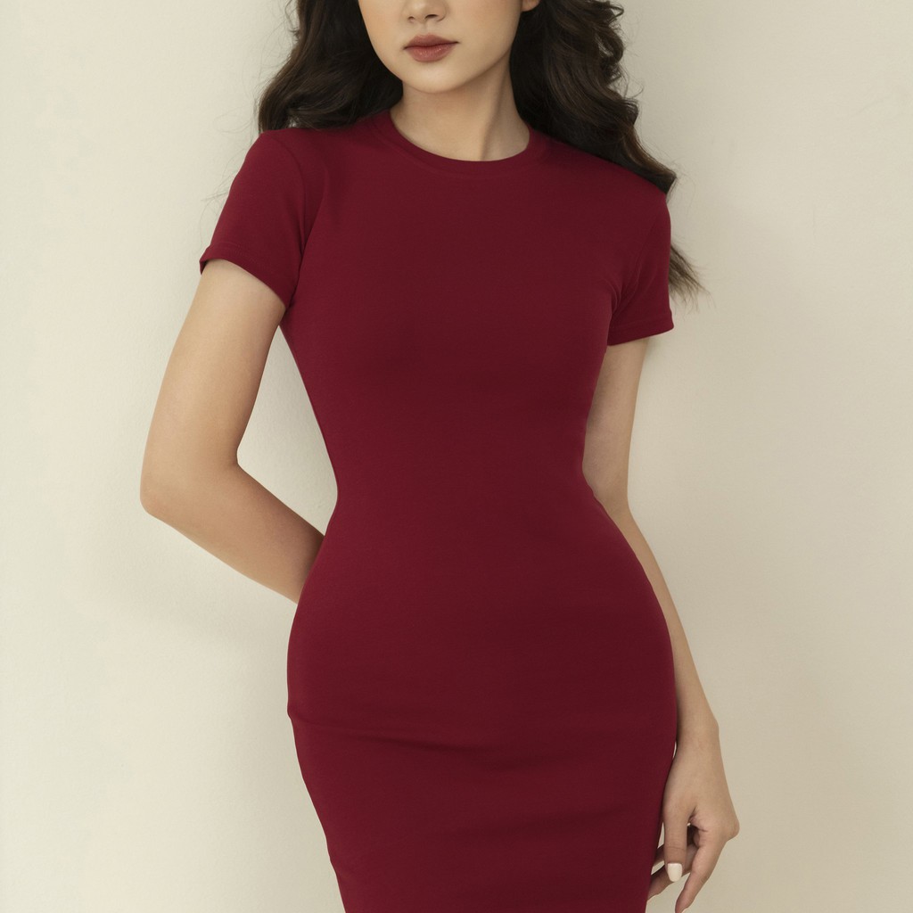 Đầm body LISA tôn dáng CECCI màu đỏ đô quyến rũ, co giãn mạnh