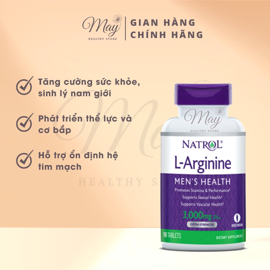 Viên Uống Hỗ Trợ Tăng Cường Sinh Lý, Cải Thiện Sức Khỏe Nam Giới Natrol L-Arginine 3000mg (Lọ 90 Viên)