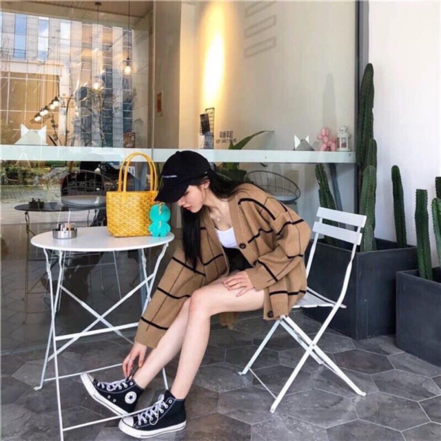 Cardigan Len Kẻ Korea