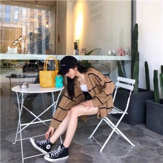 Cardigan Len Kẻ Korea