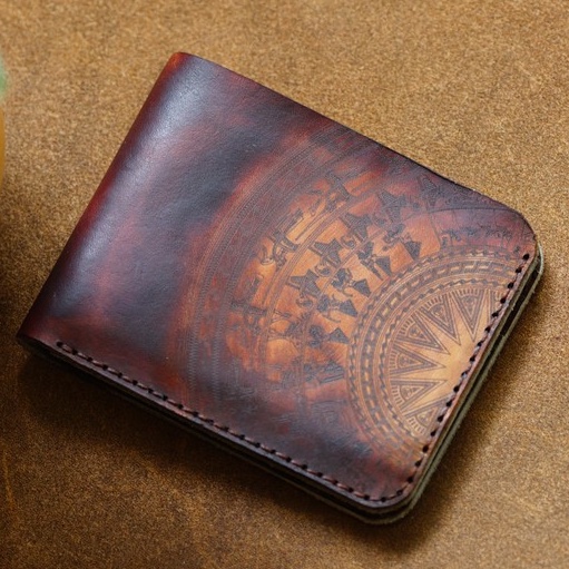 Ví nam da bò RAM Leather Da Bò Italia Màu Gỗ Mahogany