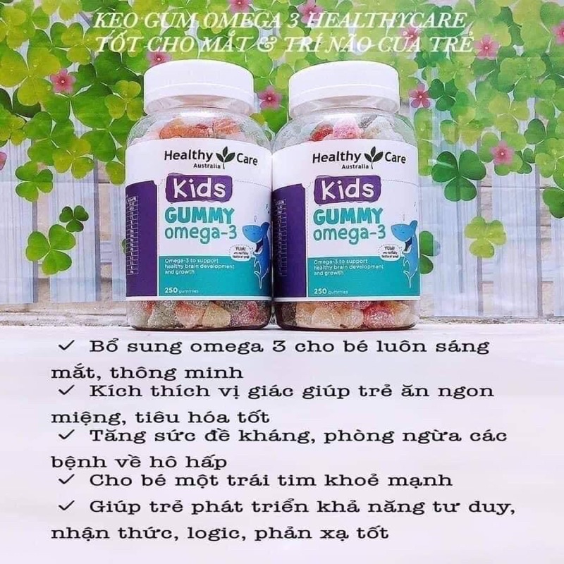 Kẹo Gummy omega 3 healthy care hàng chính hãng Úc 250v