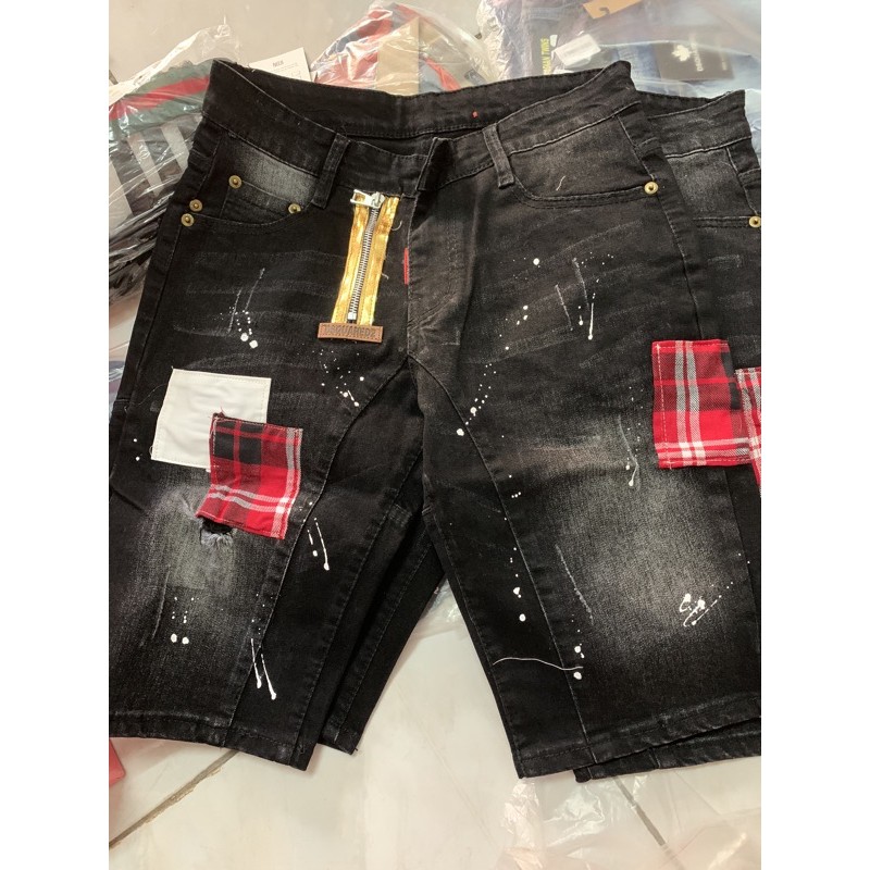 Quần ngố bò nam DSQ khoá lệch vá đùi kẻ đỏ cao cấp | BigBuy360 - bigbuy360.vn