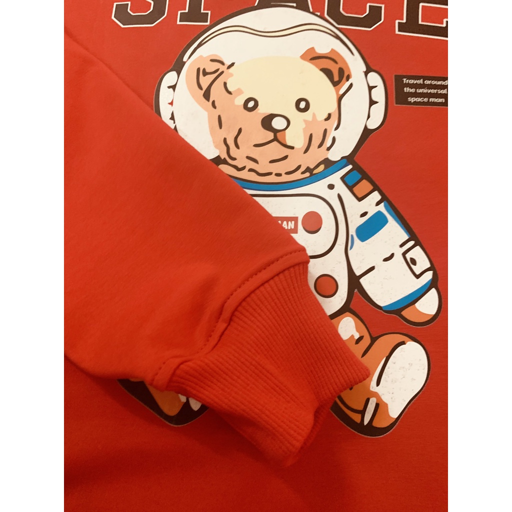 Áo sweater nỉ nữ cao cấp Familylove – Set họa tiết Gấu Space chất lừ với 3 màu Đỏ Đen Trắng