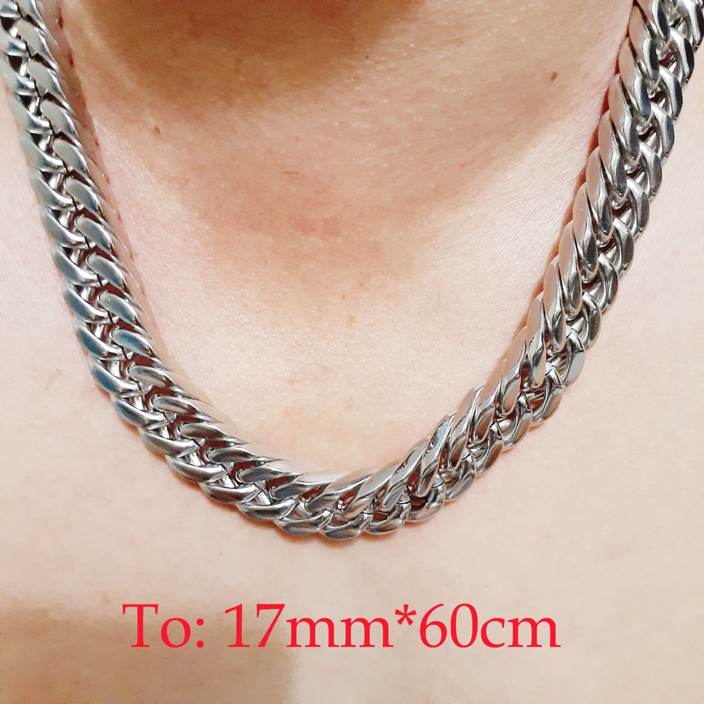 Dây chuyền nam inox cao cấp kiểu lặc đôi 17mm khóa bộ vip đẹp, không đen, cực ngầu - Thể hiện đẳng cấp phái mạnh