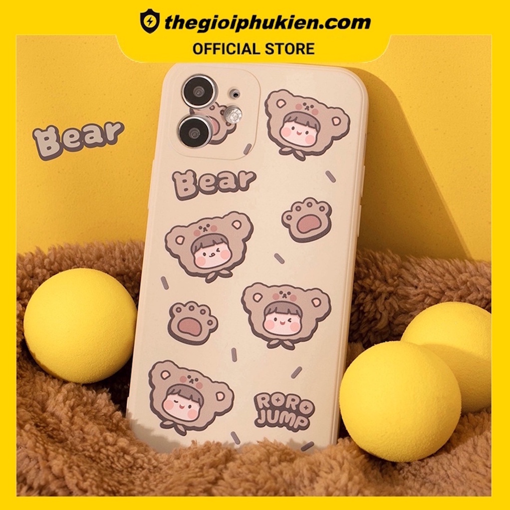 Ốp lưng iphone cạnh vuông hình mũ gấu dễ thương cho ip 6 7 8plus x xsmax xr 11 12 promax - E54