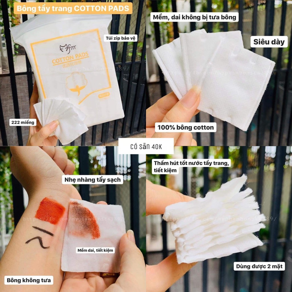 Bông tẩy trang 222 miếng[CHÍNH HÃNG] bông tẩy trang cotton làm sạch da mặt,bã nhờn,lỗ chân lông.Tặng kèm 1 Túi Gấu.