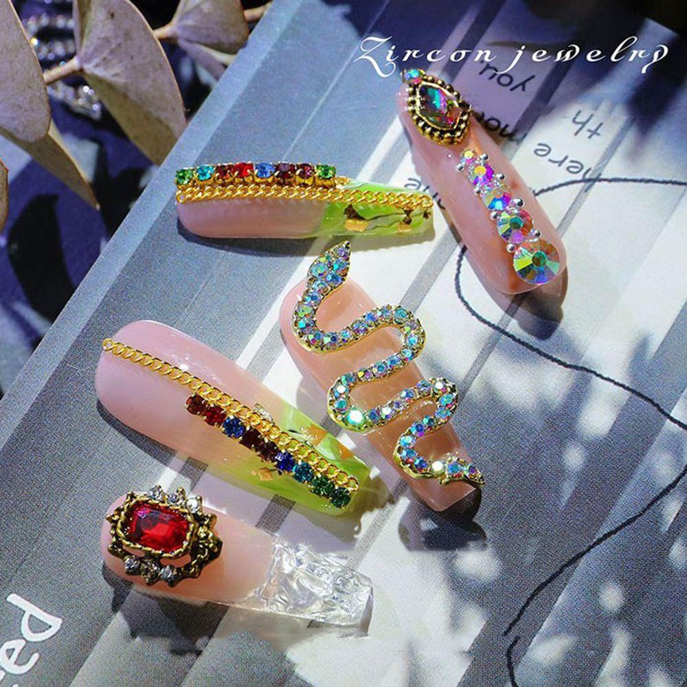Phụ Kiện Trang Trí Móng Tay Hình Rắn Đính Đá Lấp Lánh Phong Cách Retro Oversize|Phụ Kiện Trang Trí Móng Tay Nghệ Thuật DIY Xinh Xắn