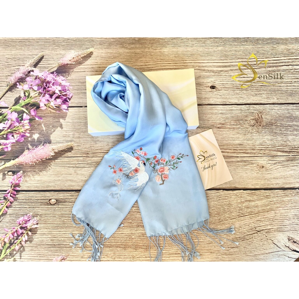 Khăn Lụa Thêu Phượng Hoàng – Quà Tặng Cao Quý – SenSilk