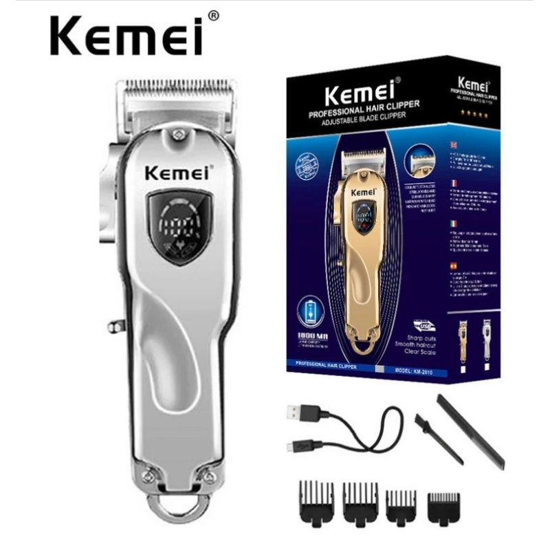 Tông Đơ Cắt Tóc Kemei Km 2010 - Chuyên Nghiệp - Đẳng Cấp - Vỏ Kim Loại Sáng