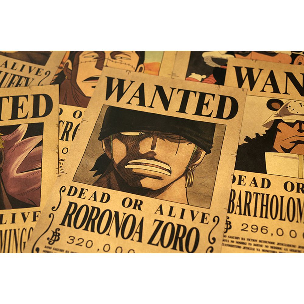 Set 10 áp phích trang trí phòng khách hình các nhân vật trong anime One Piece phong cách vintage