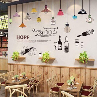 Combo decal kết hợp đèn và chai lọ cho quán cà phê, trà sữa-Noithatthoithuong