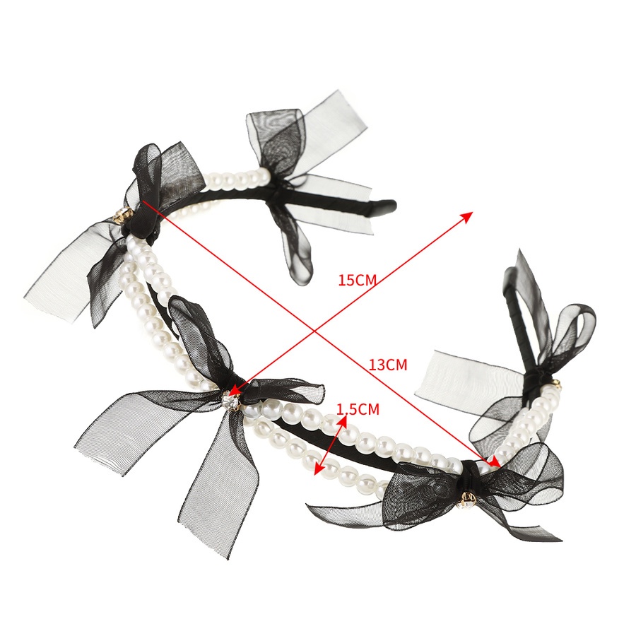 Korean Mesh Bow Beaded Headband Girls Sweet Crystal Hair Band Hair Accessories