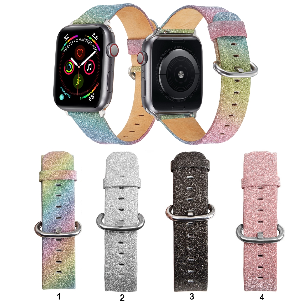 Dây da đeo đồng hồ phối màu lấp lánh thời trang cho Apple Watch Series 1 2 3 4 5 6 SE 38mm 40mm 42mm 44mm Series 7 41mm 45mm
