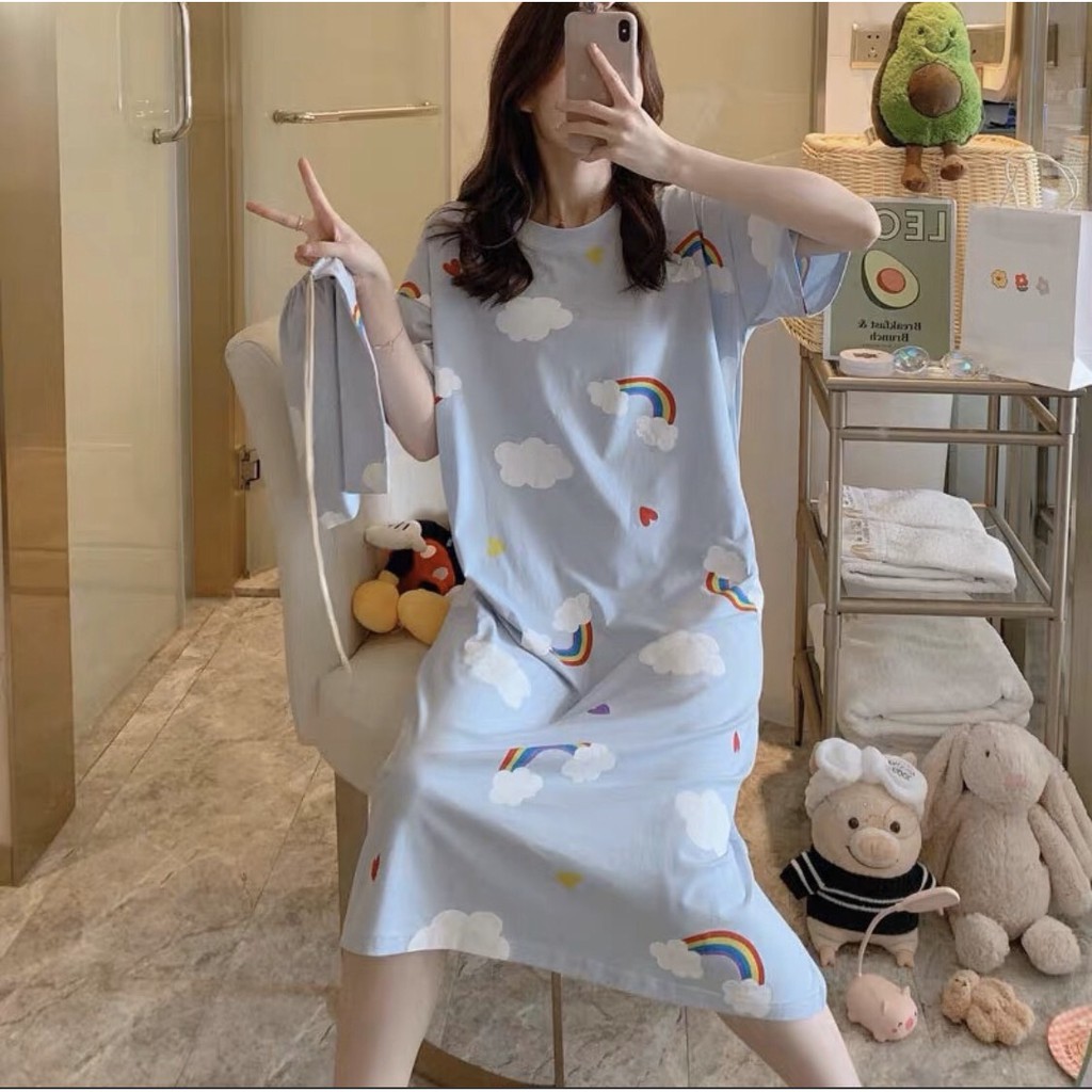 Váy ngủ hoạt hình jengiang siêu dễ thương, chất vải mịn màng vải cotton