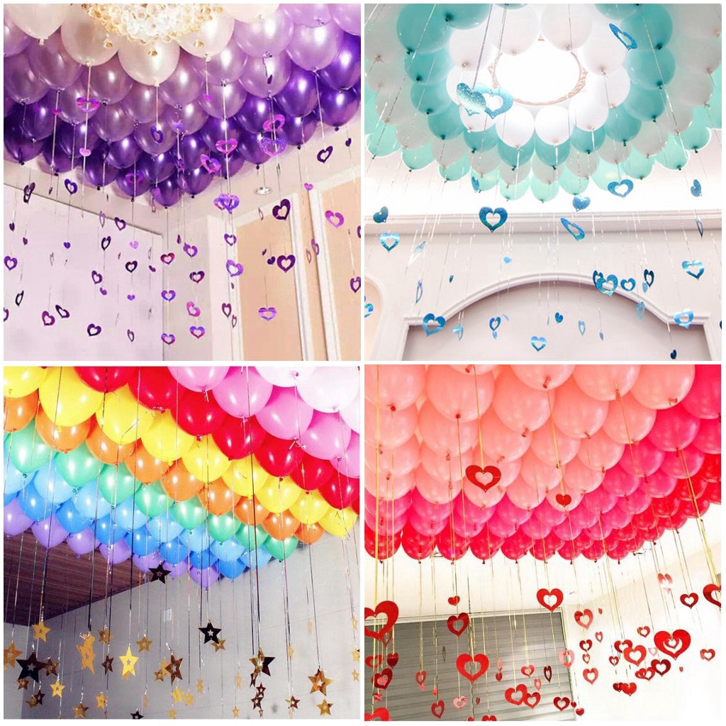 Bộ 50 bong bóng latex 10 inch bơm hơi màu ngọc trai trang trí