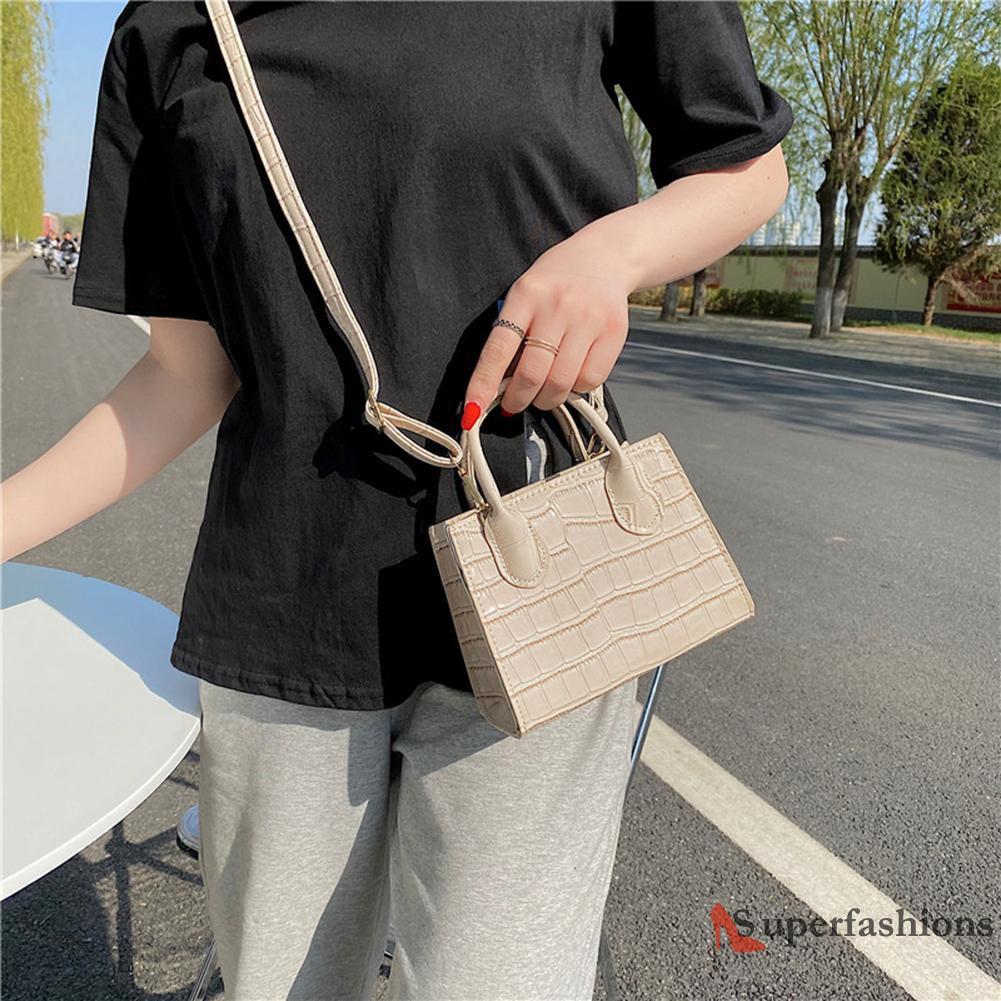 【Hot Sale】Retro Women Alligator Pattern Pure Color PU Shoulder Bag Top-handle Handbag