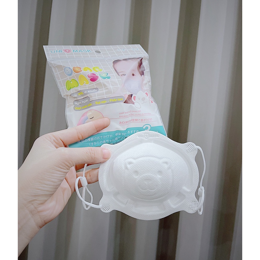 Khẩu trang gấu cho bé Unimask 3D kháng khuẩn cho dây buộc cho trẻ sơ sinh đến 1 2 3 tuổi