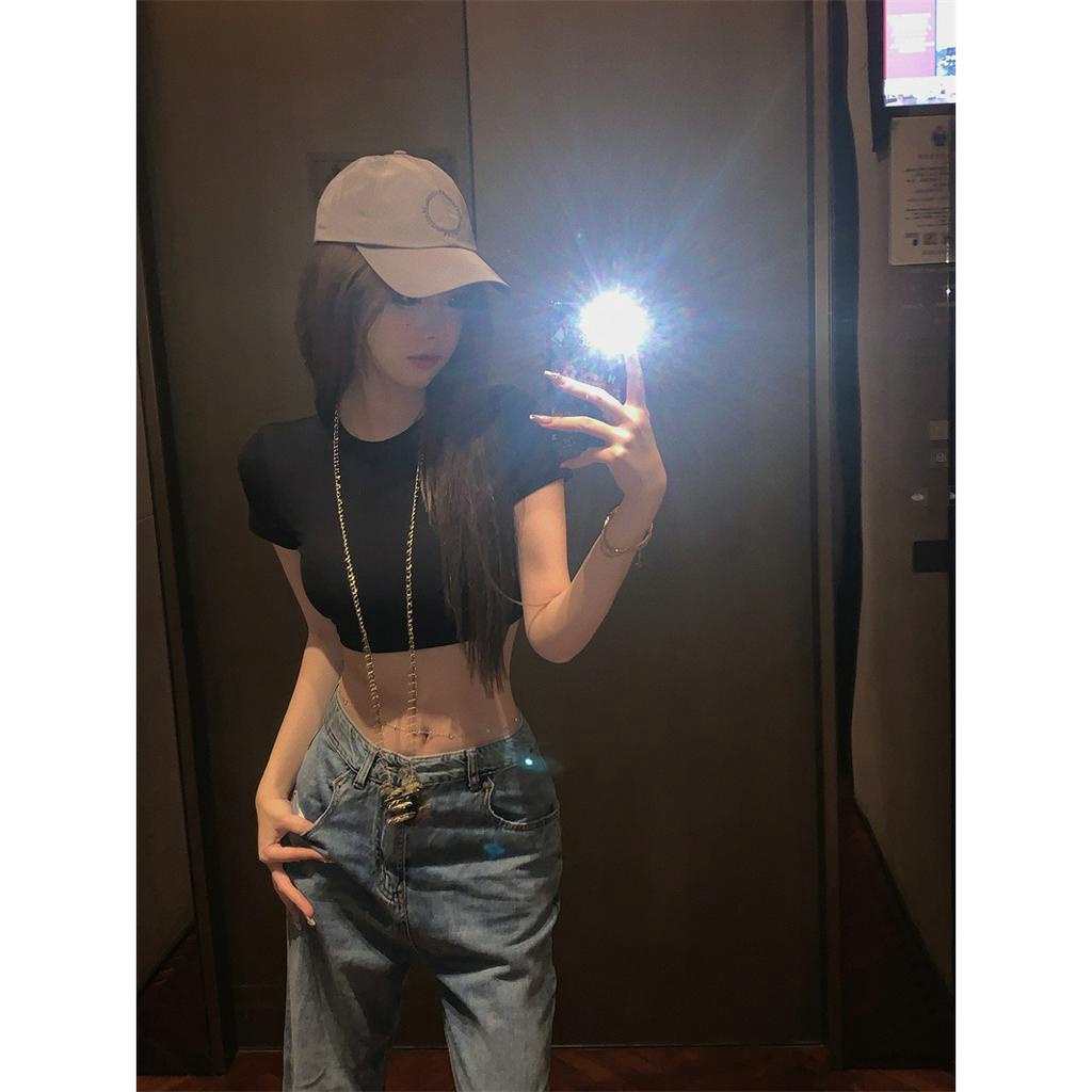 Cocory vn Áo Thun Croptop Tay Ngắn Cổ Chữ V Cắt Chéo Hở Lưng Dáng Ôm Thời Trang Cho Nữ