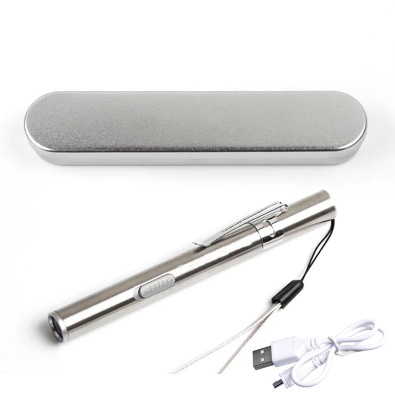 Bút Đèn Pin LED Y Tế Mini Bằng Thép Không Gỉ Sạc Cổng Usb